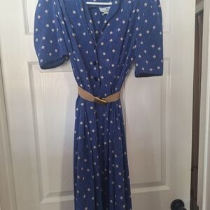 Jonathan Martin Blue Diamond Pattern Midi Dress